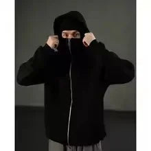 Unisex Cotton Blend Zip Hoodie With Built-In Hooded Face Mask For Cold Weather And Everyday Wear