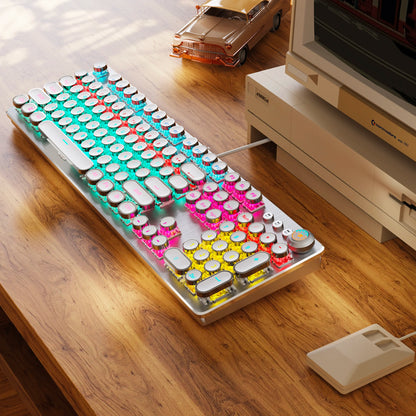 Retro typewriter mechanical gaming keyboard with RGB crystal keycaps