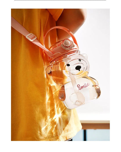 Insulated Teddy Bear Water Bottle 1000ml With Straw And Strap