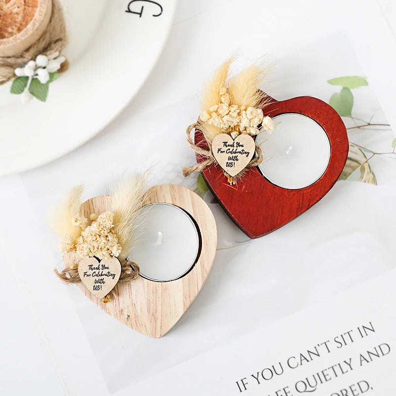 Heart Shaped Wooden Candle Holder Wedding Table Centerpiece