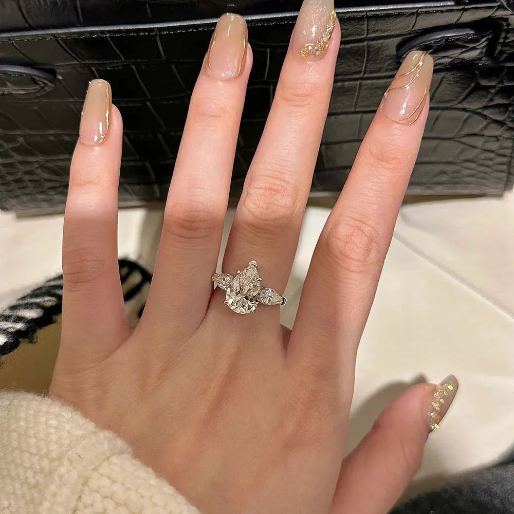 Pear-Cut Moissanite Ring in 18K Gold Plated Sterling Silver with Prong
