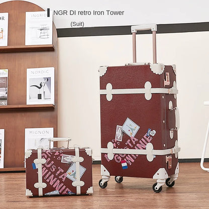 Trendy Retro Luggage Women's Roller Trunk Leopard Print Leather Suitcase 20" Boarding Box Set Waterproof Password Suitcase