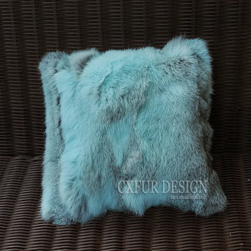 Natural Fur Patchwork Cushion Cover for Sofa, Genuine Rabbit Fur Cushion Cover, Home Decoration