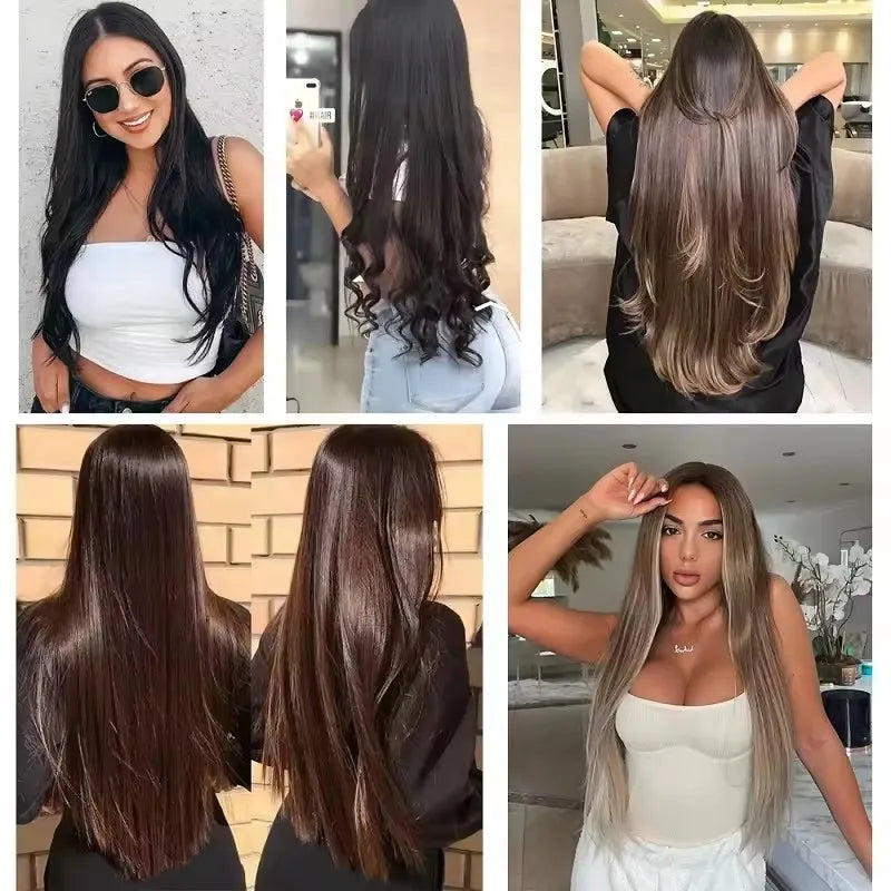 Natural-Looking Clip-In Hair Extensions with Five-Clip Weft for Volume