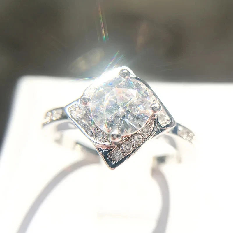 Floral Engagement Ring with Cubic Zirconia Centerpiece Sterling Silver