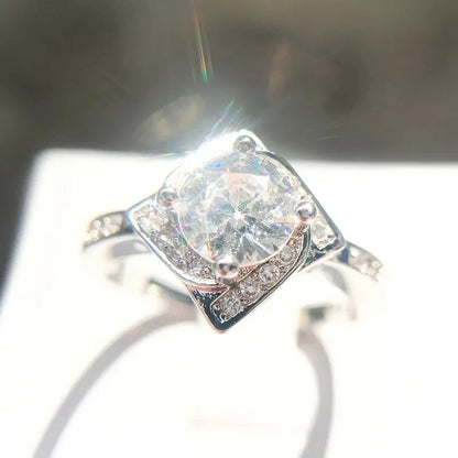 Floral Engagement Ring with Cubic Zirconia Centerpiece Sterling Silver