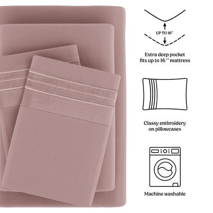 4-piece set of solid-colored bed sheets - 1801 series fashionable and comfortable bedding set