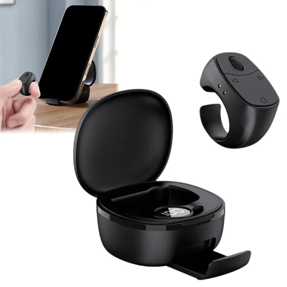 Bluetooth Ring Remote Control One Click Selfie Page Turning Roller Fingertip Controller for Phone Liking Scrolling Hands Free