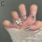 24Pcs Glitter Diamond Press On Nails Blush Pink Cat Eye Fake Nails Sweet Cute Coffin Full Cover Short Square False Nail Tips Art