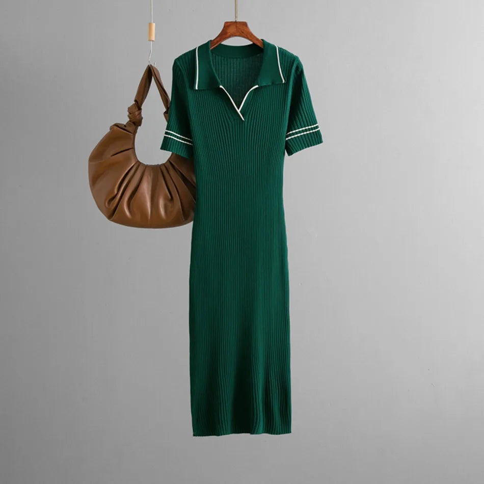 Polo-Neck Dress Knee-Length Office to Casual Wear Breathable
