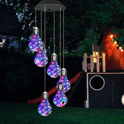 Solar wind chimes LED outdoor hanging light for garden patio with glowing bulb pendants