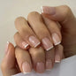 24Pcs French Tip Handmade Press On Nails Minimalist Solid Color Fake Nails Medium Square Full Cover Press On Nail Tips With Glue