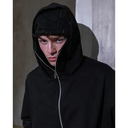 Unisex Cotton Blend Zip Hoodie With Built-In Hooded Face Mask For Cold Weather And Everyday Wear