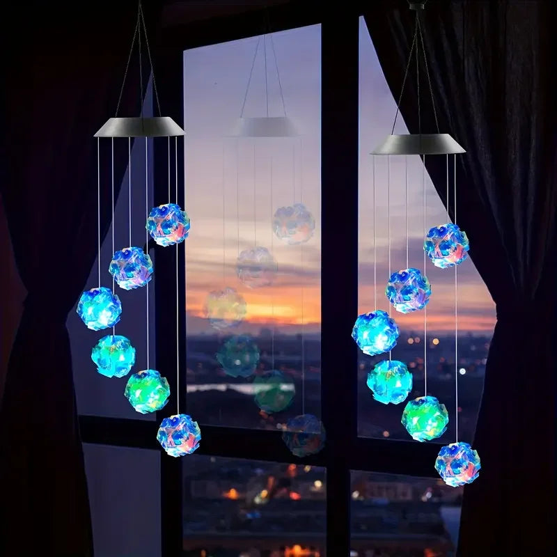 Home decor solar wind chimes hanging light with glowing LED spheres