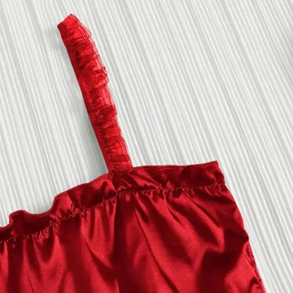 Three-Piece Satin Silk Sleepwear For Women Bride Red Breathable Lounge