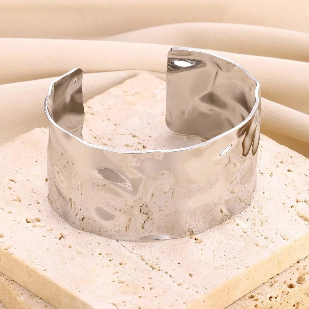 Adjustable Cuff Bracelet Textured Surface Gold Tone for Men and Women Everyday Wear