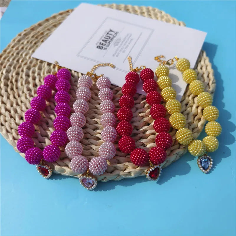 Heart-detail pet collar with pearl-style accents