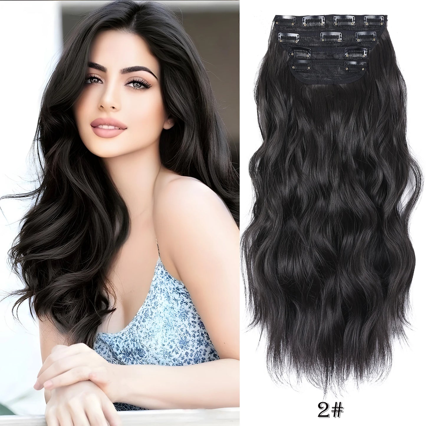 Synthetic Clip In Hair Extensions 11Color Synthetic Clip In Hair Extensions Long Wavy 4Pcs/Set Piece 11 Clip-In Hairpieces