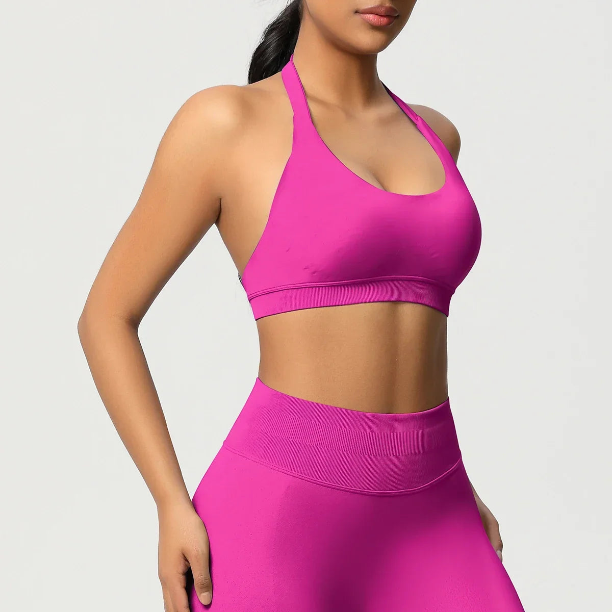Women’s Seamless Halter Backless Push-Up Sports Bra Cotton-Poly For Gym Running