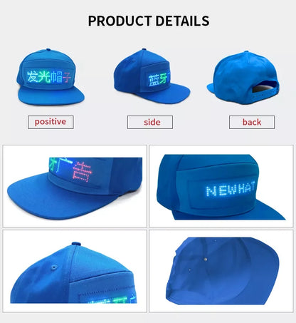 LED message display baseball cap with customizable text