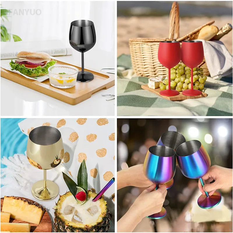 500ml Stainless Steel Wine Glass Goblet Sets Durable Metal Cup for Red Wine Champagne Bar Party Kitchen Goblets Drinking Utensils