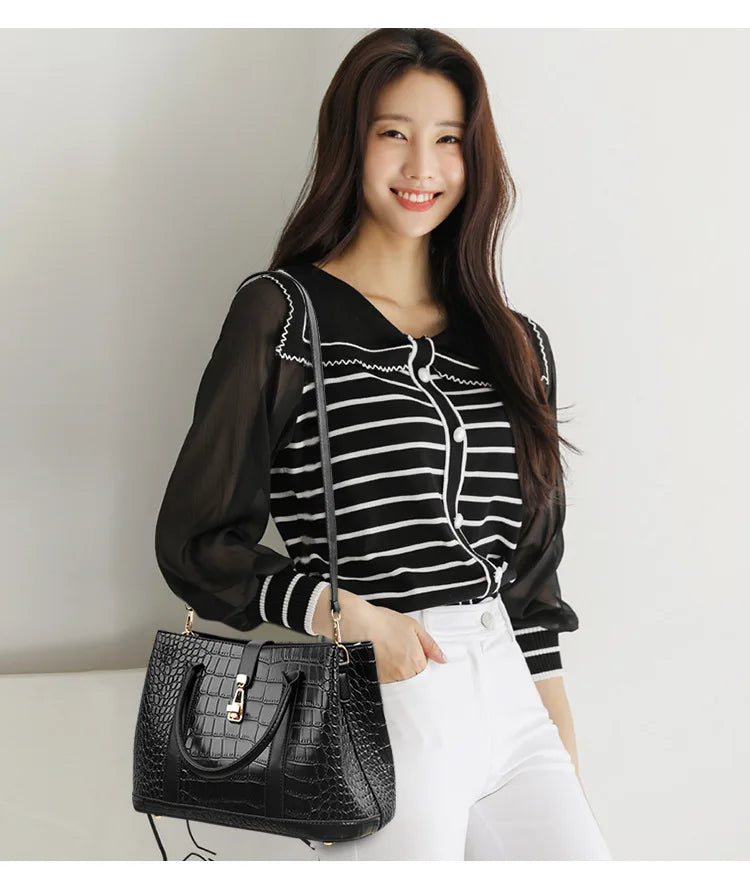 Crocodile-pattern handbag set with shoulder bags