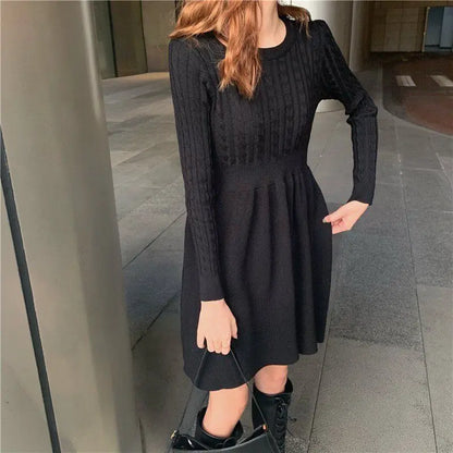 French Temperament Knitted Sweater Dress - High Waist Base Layer Dress for Autumn Winter