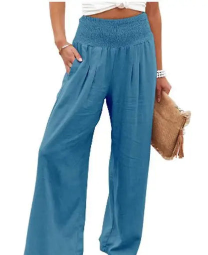 Women's Nylon-Cotton Blend Pants With Drawstring Wide-Leg And Mid Rise Breathable