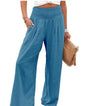 Women's Nylon-Cotton Blend Pants With Drawstring Wide-Leg And Mid Rise Breathable