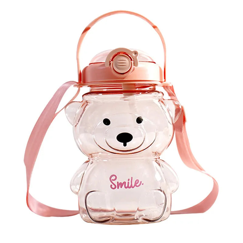 Insulated Teddy Bear Water Bottle 1000ml With Straw And Strap