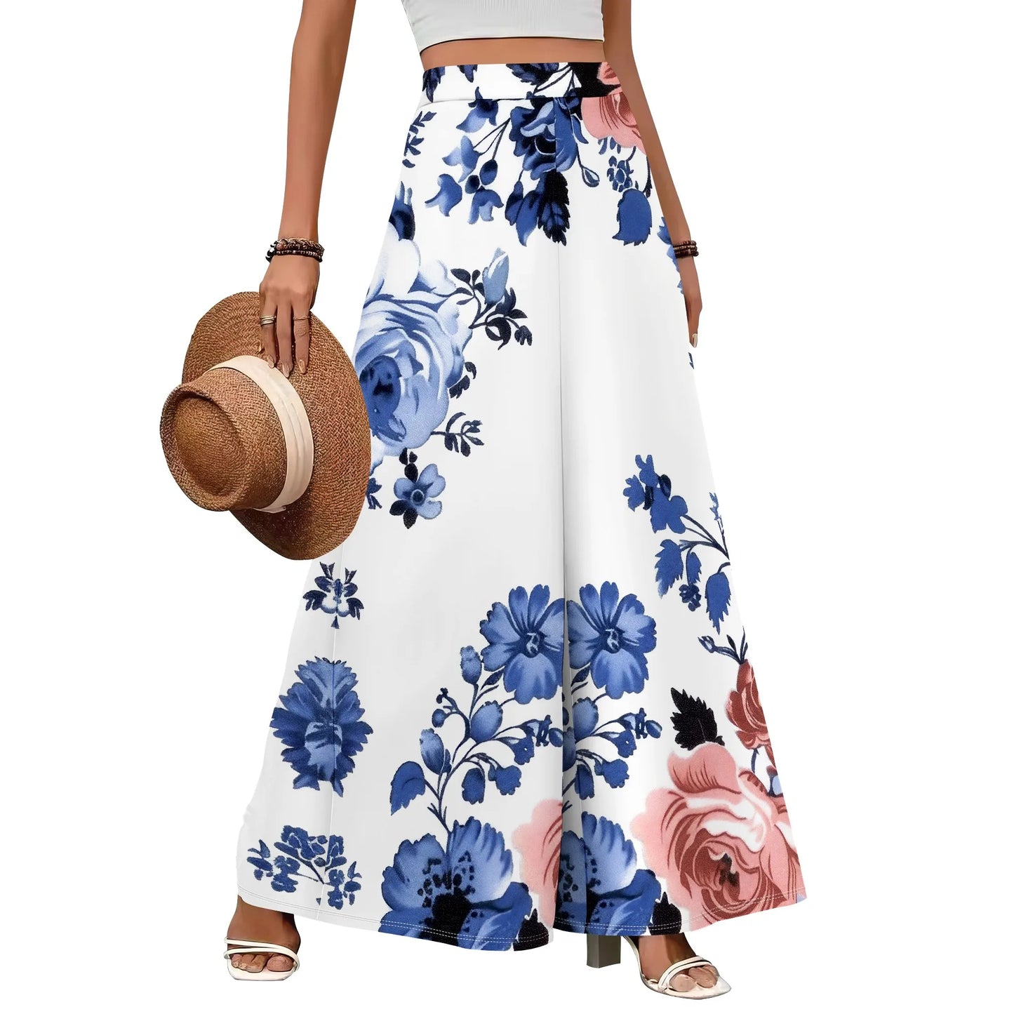 Women's Polyester Palazzo Pants With Pockets And High Waist And Wide Leg Flowing Silhouette