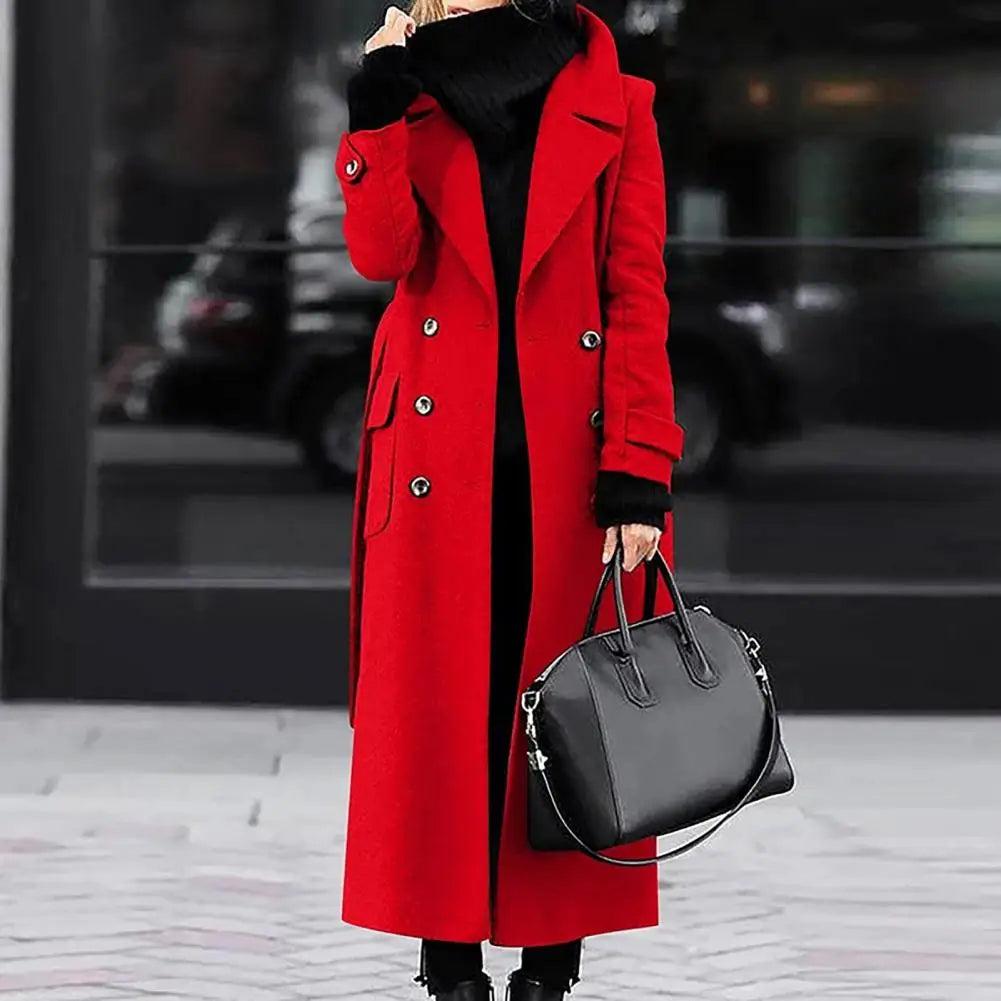 Women's double-breasted longline wool-blend overcoat