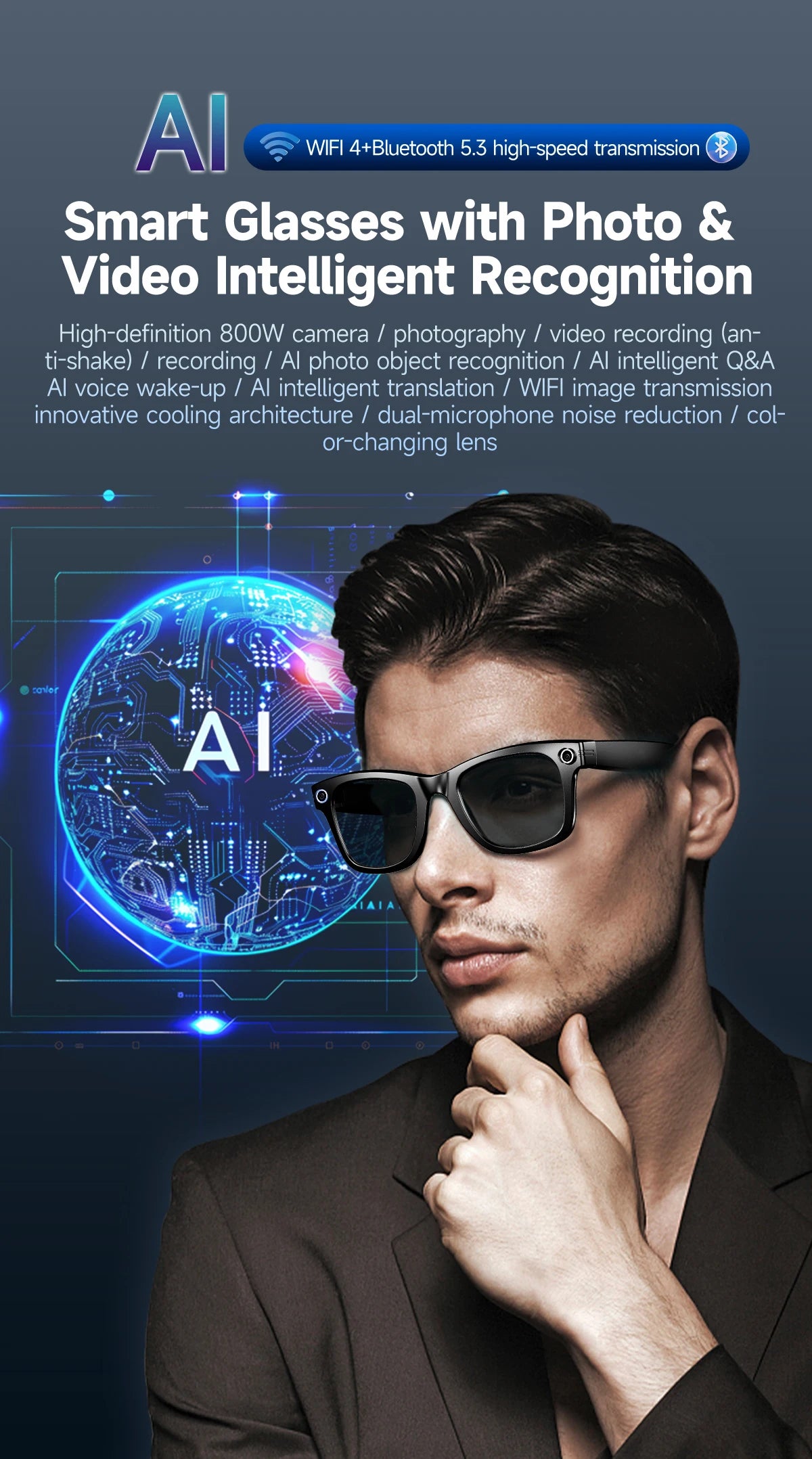 Titanium Frame AI Smart Glasses With 13MP Camera And Real Translation