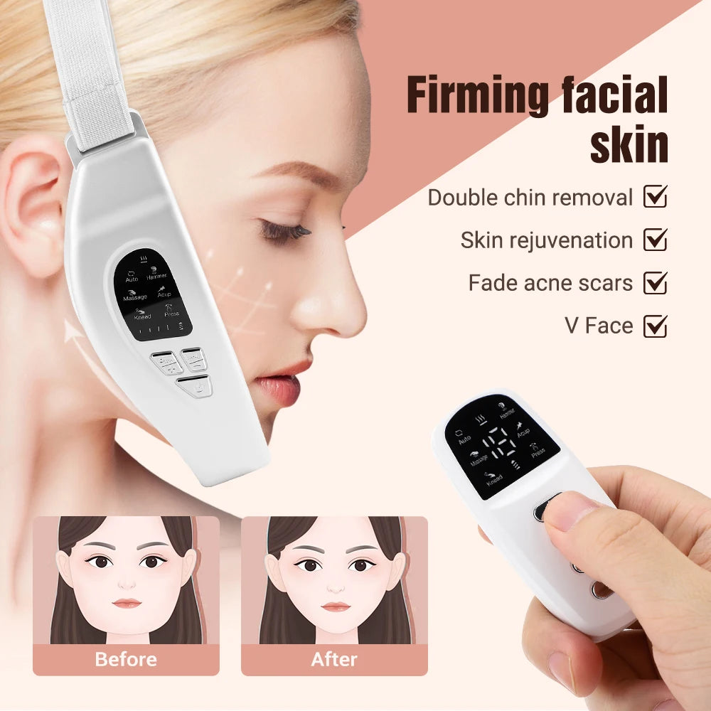Jawline facial massager with EMS pulse vibration and heat