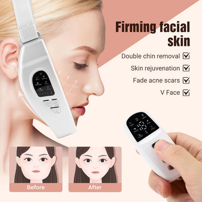 Jawline facial massager with EMS pulse vibration and heat