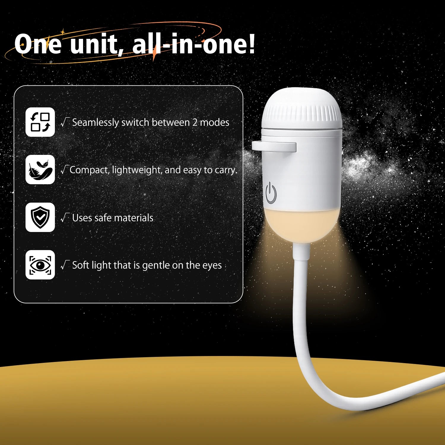 White portable LED ambient projector light with a flexible gooseneck and adjustable focus for home decor lighting.