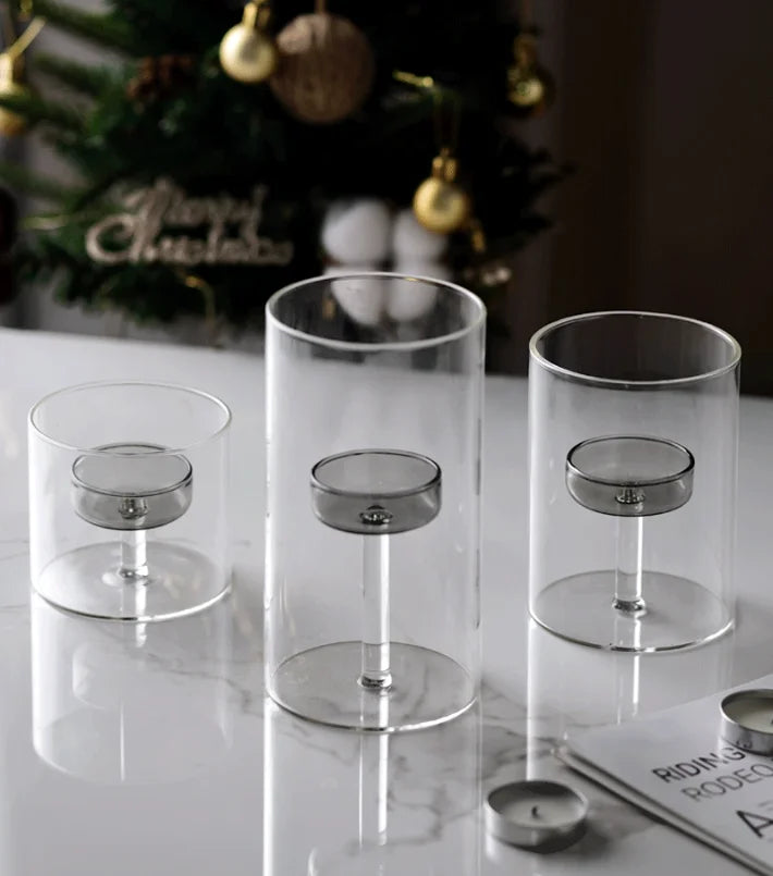 Glass candle holder for block candles and table decor