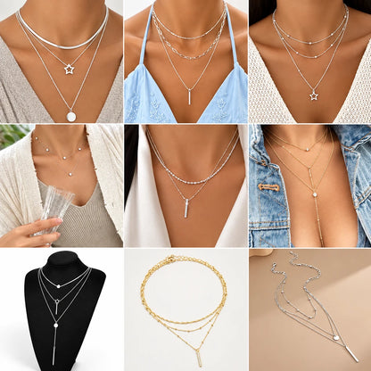 Women's gold-tone layered chain necklace with pendant detail