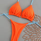 Women's Triangle Lace-Up Bikini Set with Adjustable Straps and Thong Bottom