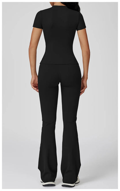 Women Yoga Set 2PCS Workout Set Sportswear Gym Clothing Fitness Long Sleeve High Waist Leggings Cycling Shorts WORKOUT REVOLUTION