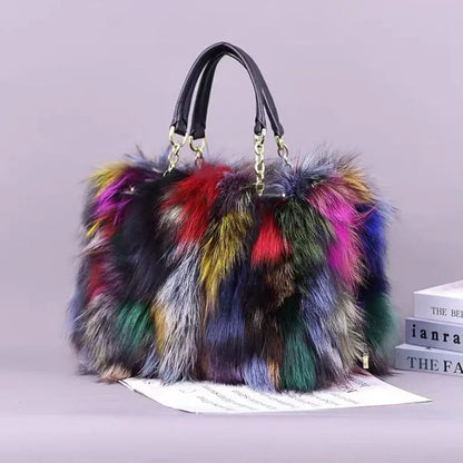 2026 Luxury Real Fox Fur Bag Winter Women Handbag Designer Luxury Bag Evening Party Bags Leather High Quality Shoulder Bag Natural Fur Bag