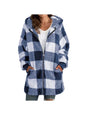 Plush women's coat 2026 long sleeve plaid hooded zipper loose coat with pocket coat women