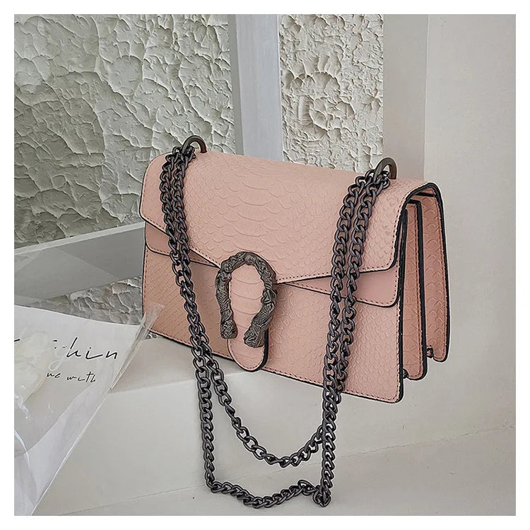 Retro Crossbody Bag with Snake Pattern Square Silhouette for Women