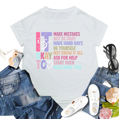Retro It's Okay To Make Mistakes T-shirt Mental Health Motivational Shirt Special Education Teacher Vintage Short Sleeve T-shirt