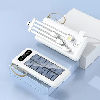 Solar Power Bank 20000mAh - Portable Fast Charging Outdoor Power Bank with Removable Cable