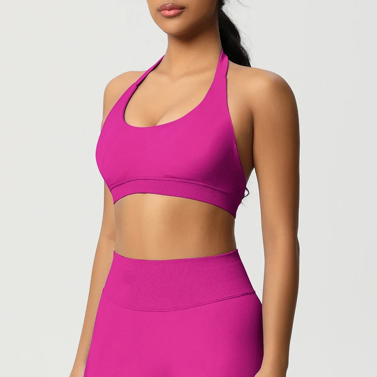 Women’s Seamless Halter Backless Push-Up Sports Bra Cotton-Poly For Gym Running