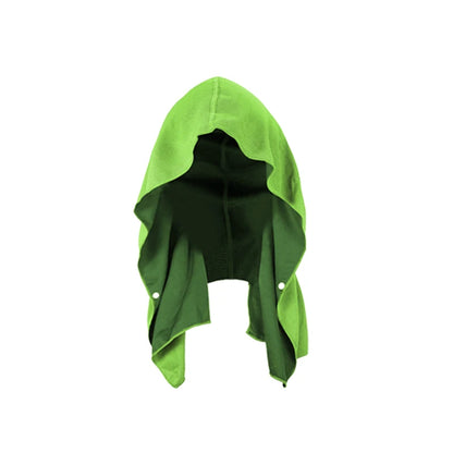 Bright green breathable mesh cooling hoodie towel with snap buttons for sports and gym recovery.