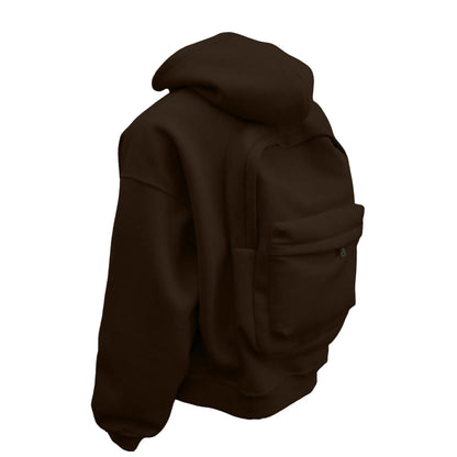 Street Style Backpack Hoodies Men Loose Zip Hooded Sweatshirt Attached Bags and Pockets Y2K Style Integrated School Bag Hoodie