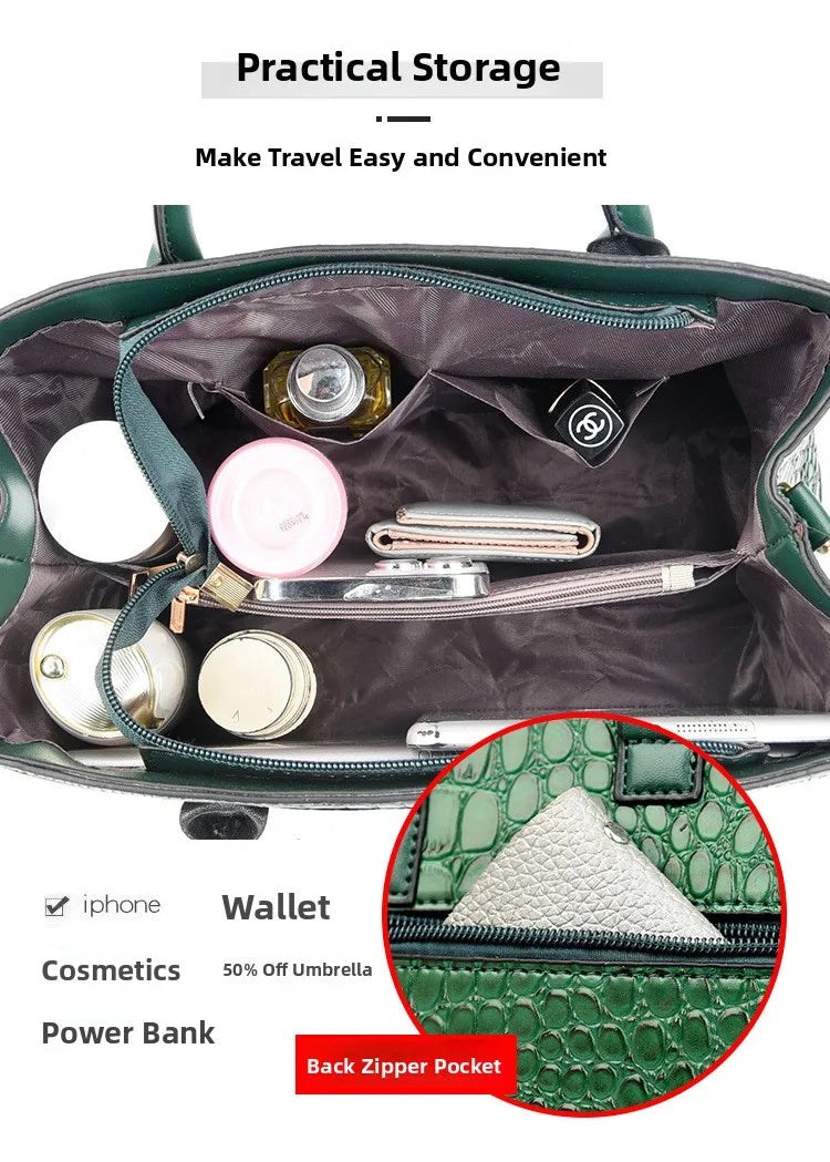 Crocodile-pattern handbag set with shoulder bags