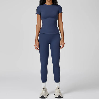Women Yoga Set 2PCS Workout Set Sportswear Gym Clothing Fitness Long Sleeve High Waist Leggings Cycling Shorts WORKOUT REVOLUTION